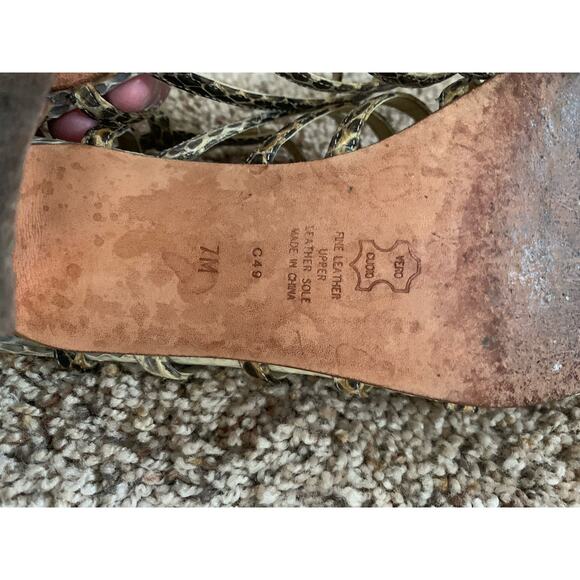 Ann Marino Snakeskin Leather Strappy Open Toe Heeled Sandal Size 7 M Womens - Picture 5 of 8